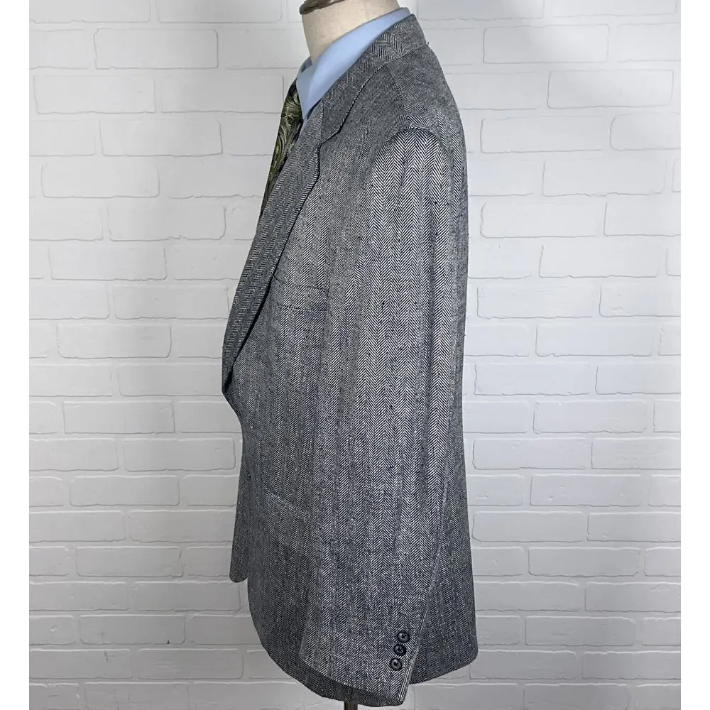 Bachrach Blazer Men‎ 46 Black White Herringbone Silk Tweed Classic Jacket